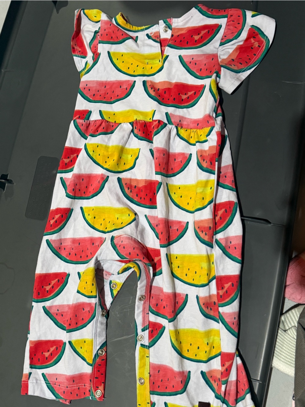 Tea Collection Watermelon Romper - Red, Yellow & Green